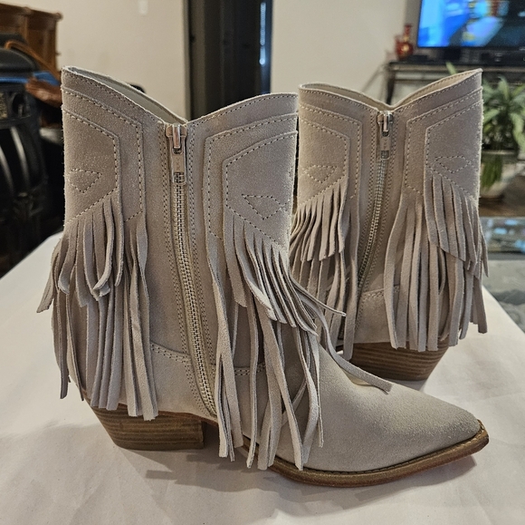 Free People Western Boots Woman  Lawless Bone/Sand Suede Leather Fringe New Sz 7 - Picture 10 of 17